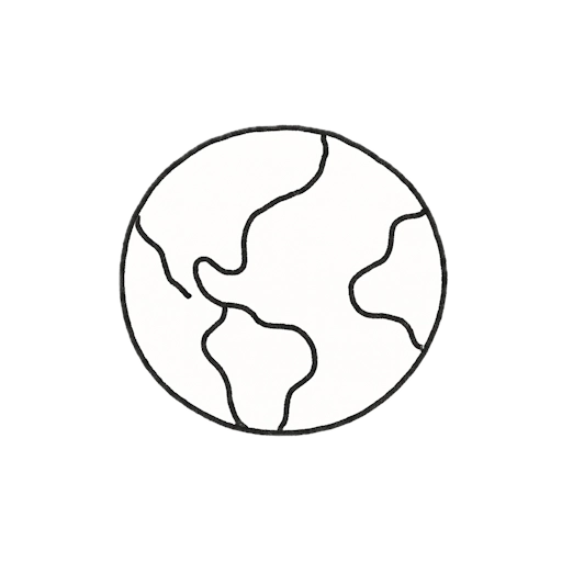 Simple black and white line drawing of a globe