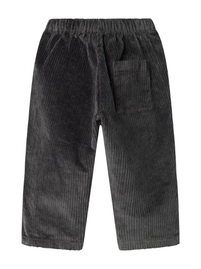Gray corduroy pants on a white background