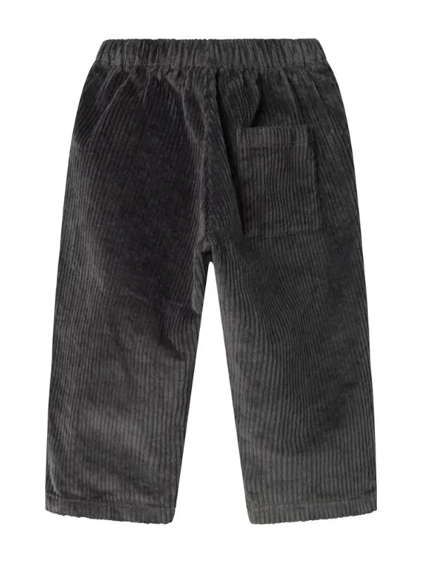 Gray corduroy pants on a white background