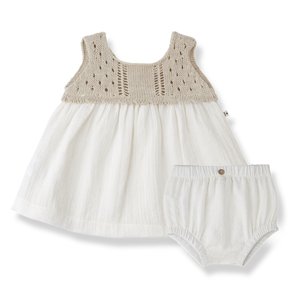 crochet cotton and linen dress + bloomer set - beige 'lola' - +1 in the family - 