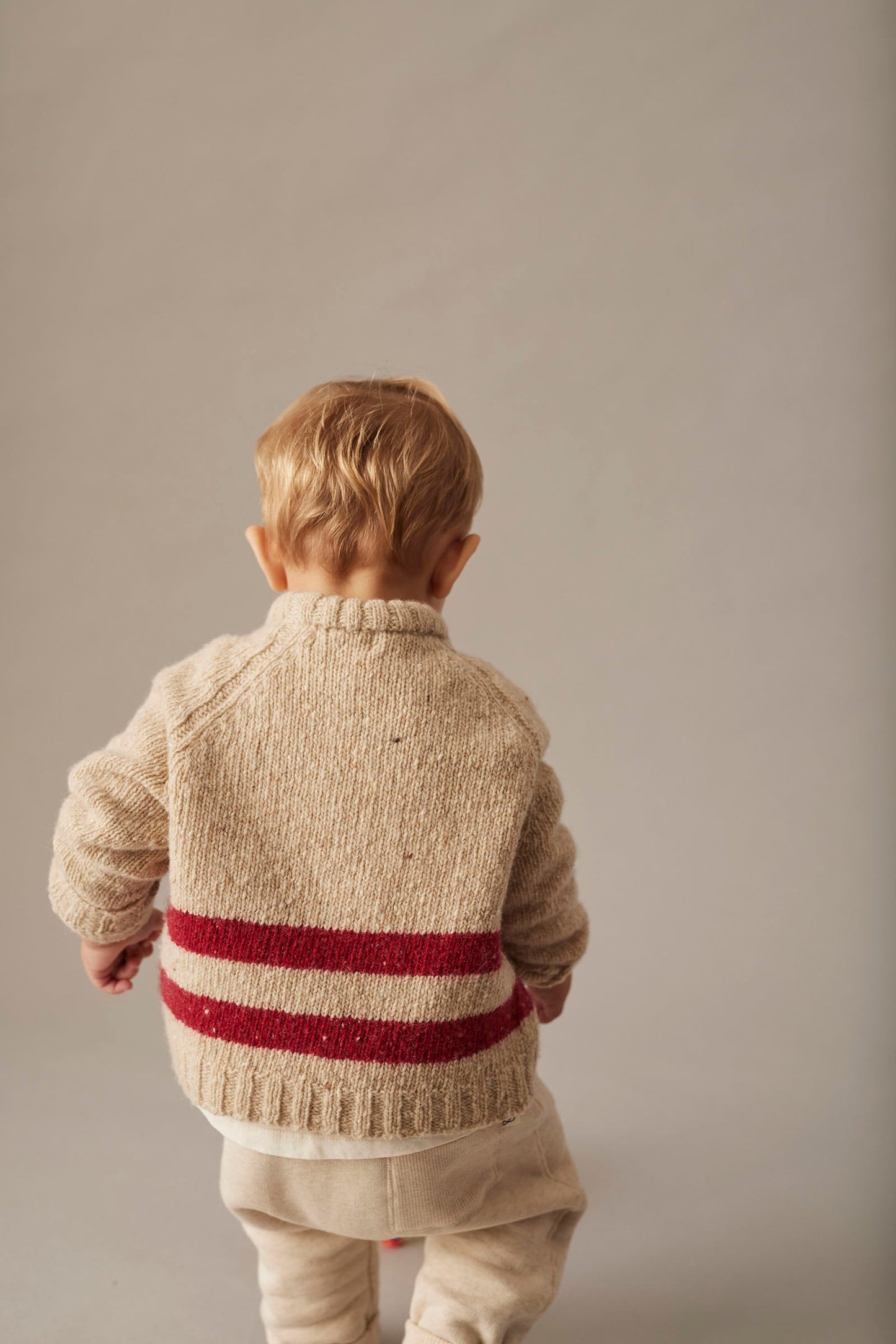 knitted wool tricot baby sweater - stone red stripes 'idaho' - cozmo - My Little Cozmo - 