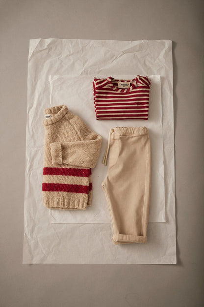 knitted wool tricot baby sweater - stone red stripes 'idaho' - cozmo - My Little Cozmo - 