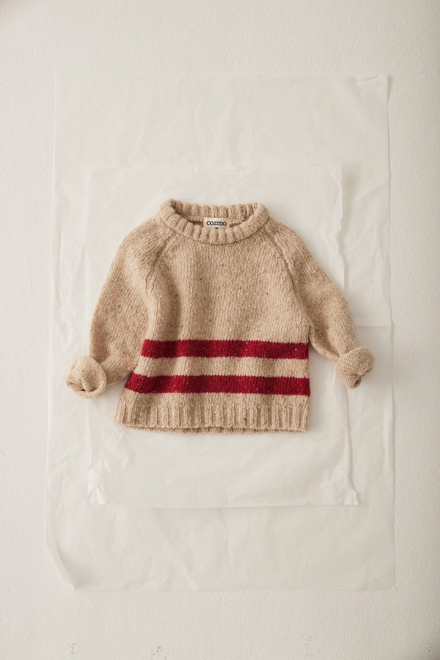 knitted wool tricot baby sweater - stone red stripes 'idaho' - cozmo - My Little Cozmo - 