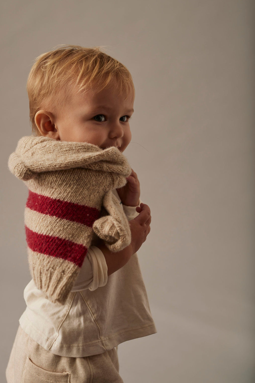 knitted wool tricot baby sweater - stone red stripes 'idaho' - cozmo - My Little Cozmo - 
