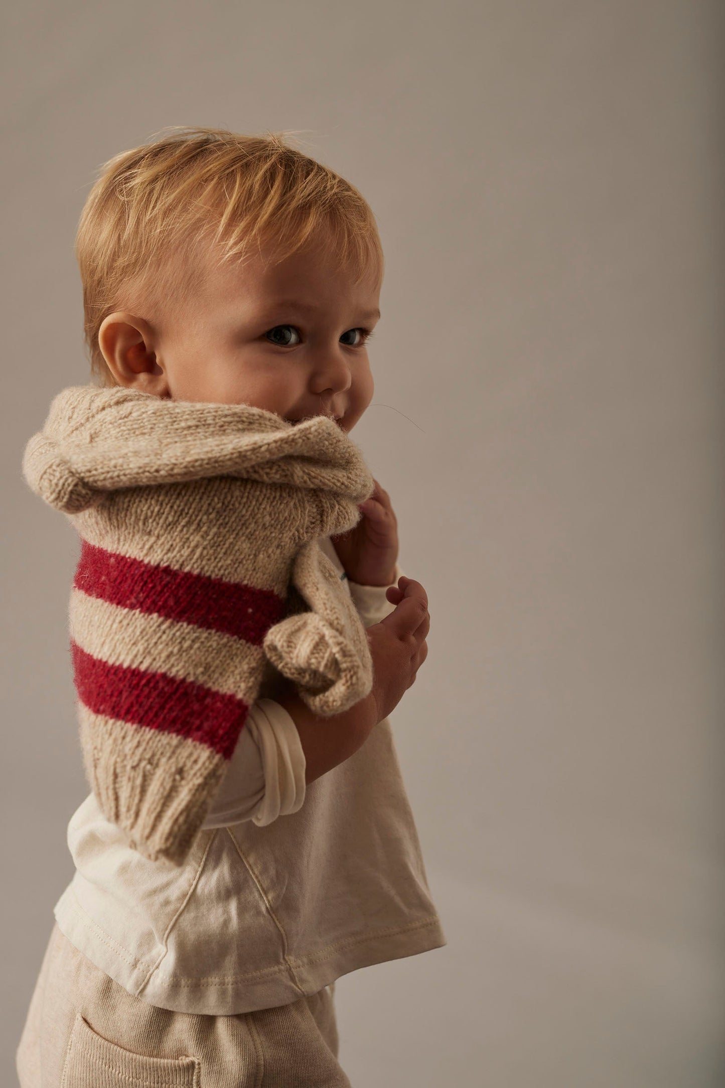 knitted wool tricot baby sweater - stone red stripes 'idaho' - cozmo - My Little Cozmo - 