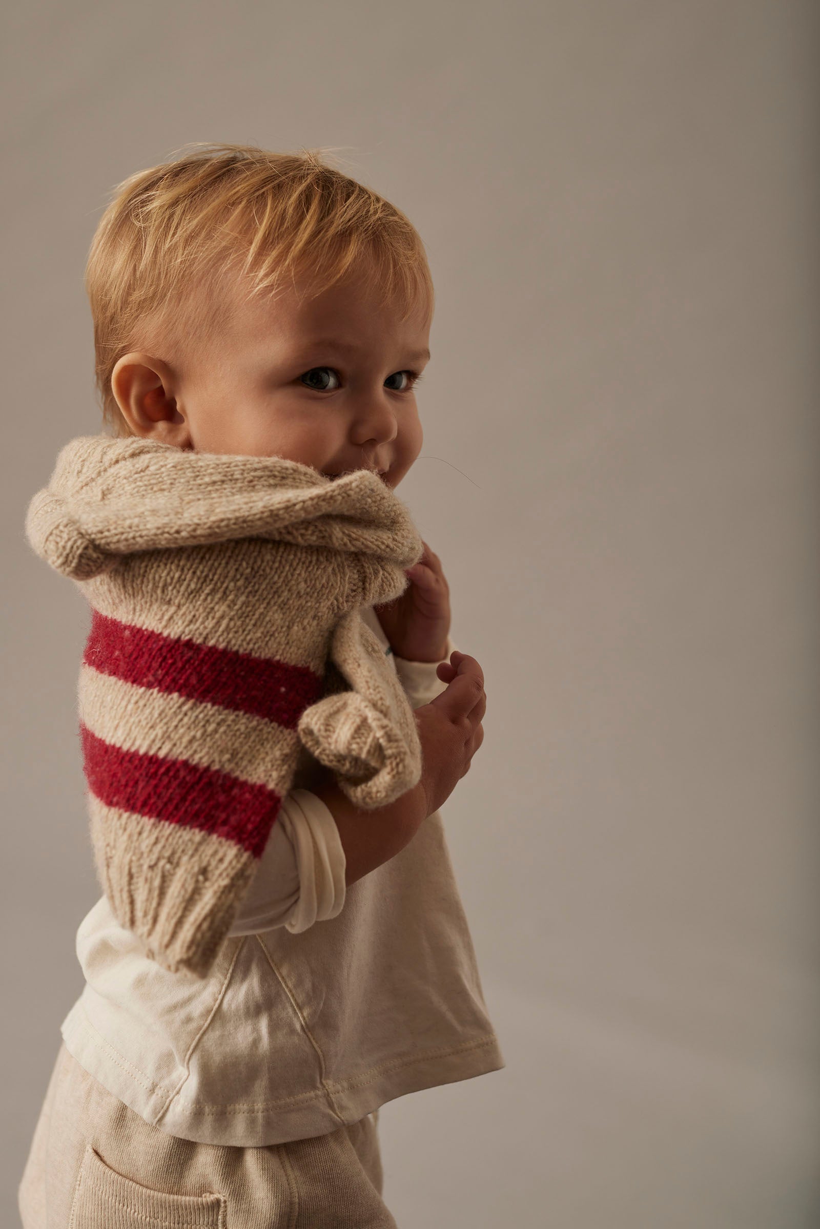knitted wool tricot baby sweater - stone red stripes 'idaho' - cozmo - My Little Cozmo - 