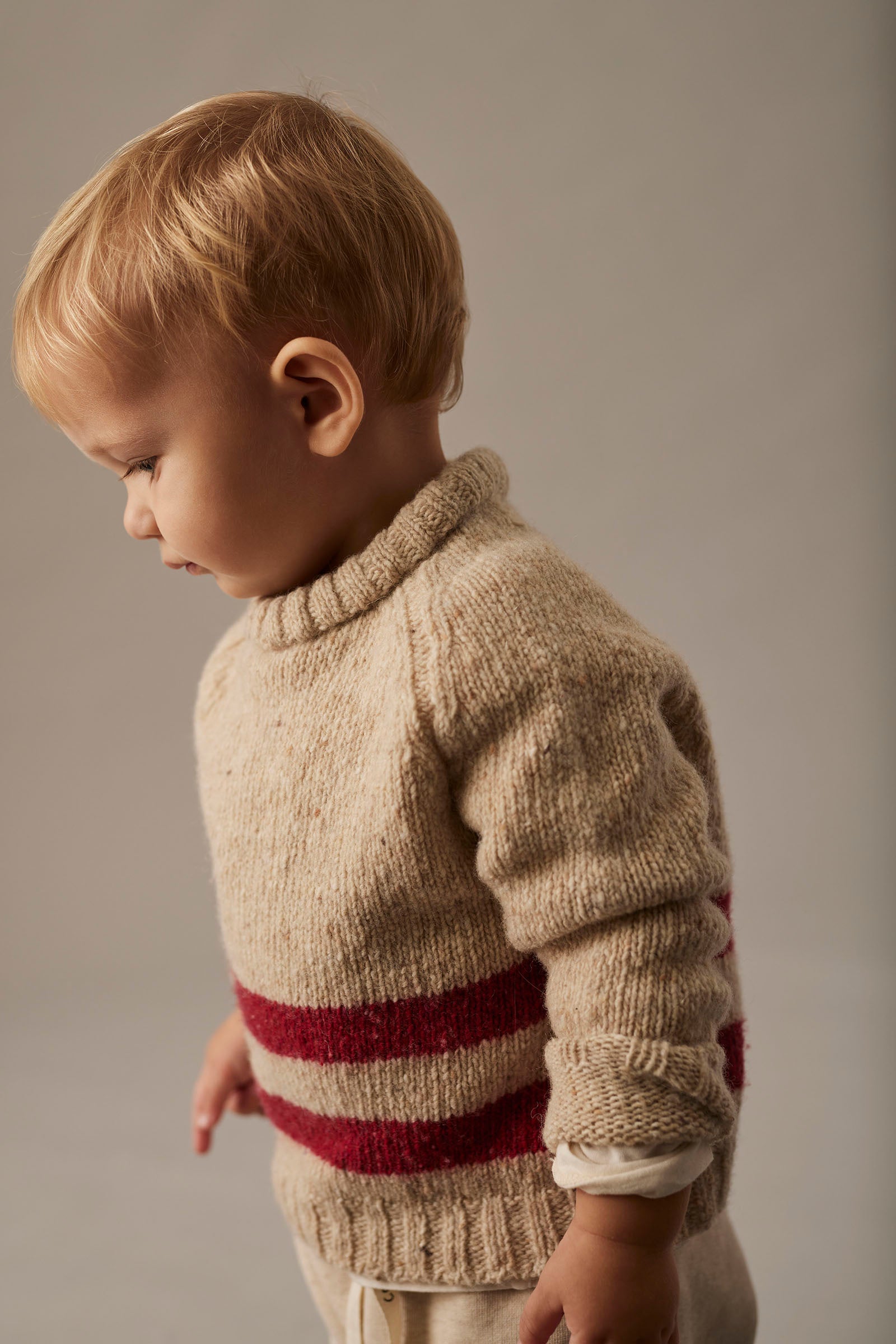 knitted wool tricot baby sweater - stone red stripes 'idaho' - cozmo - My Little Cozmo - 