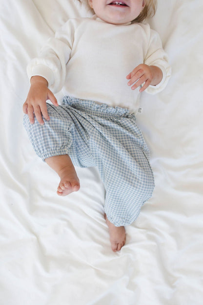 long pants - blue & white plaid "bongbong" - Aosta - Bottoms