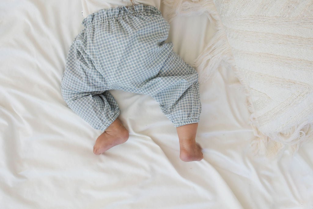 long pants - blue & white plaid "bongbong" - Aosta - Bottoms