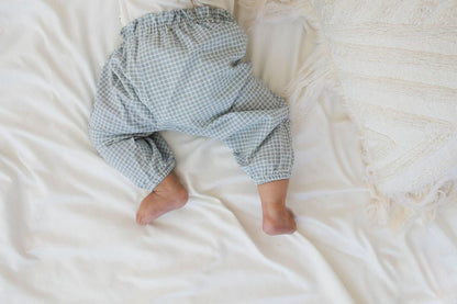 long pants - blue & white plaid "bongbong" - Aosta - Bottoms