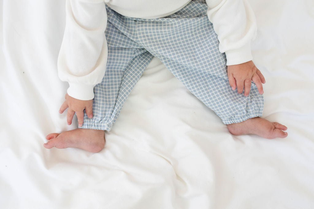 long pants - blue & white plaid "bongbong" - Aosta - Bottoms