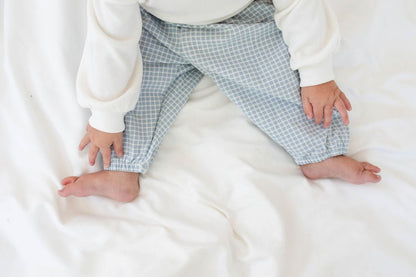 long pants - blue & white plaid "bongbong" - Aosta - Bottoms