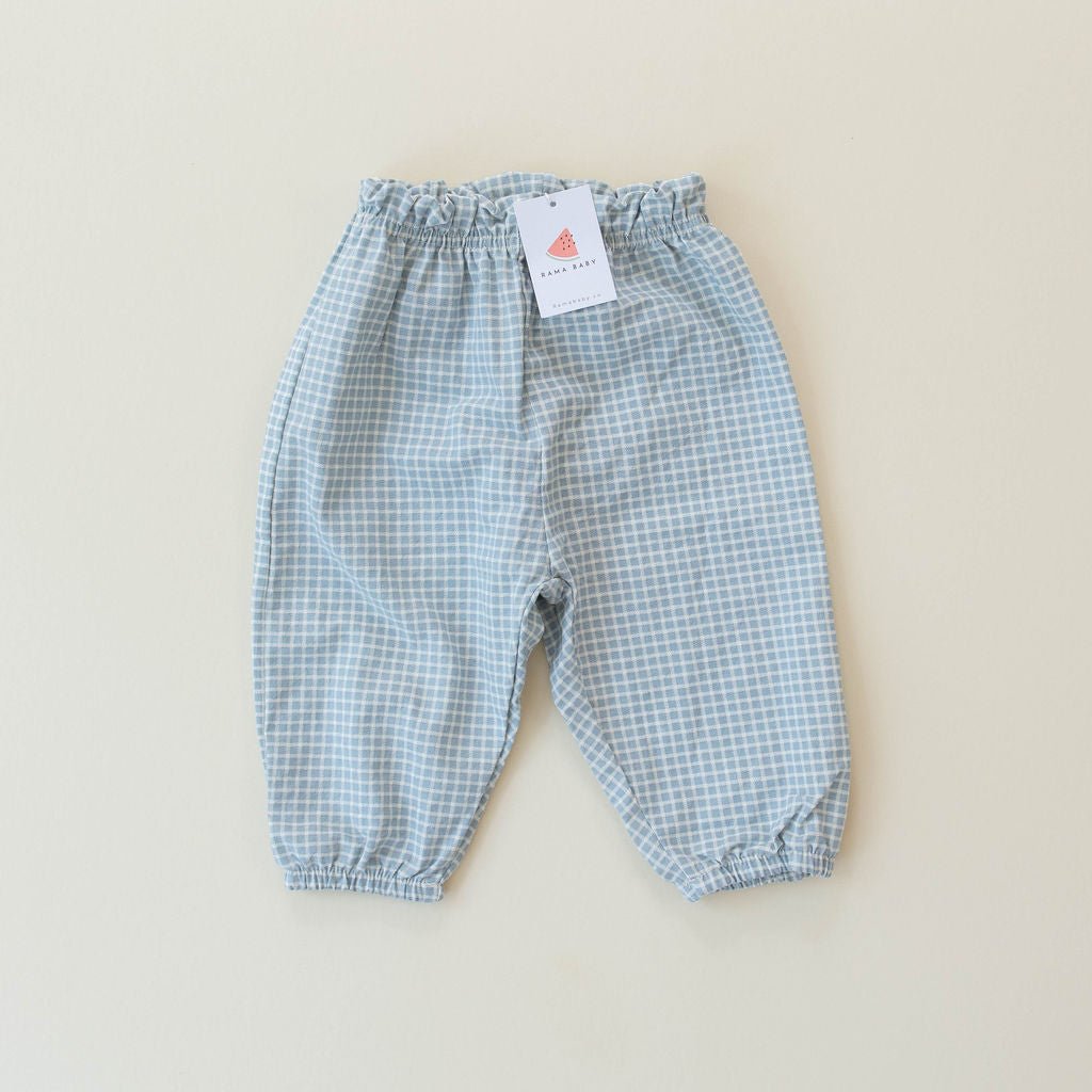 long pants - blue & white plaid "bongbong" - Aosta - Bottoms