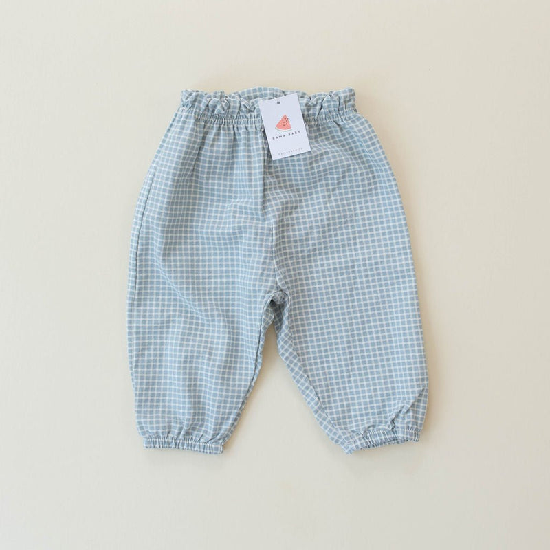 long pants - blue & white plaid "bongbong" - Aosta - Bottoms