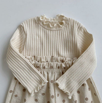 long pants - white & beige dot "bongbong" - Aosta - Bottoms