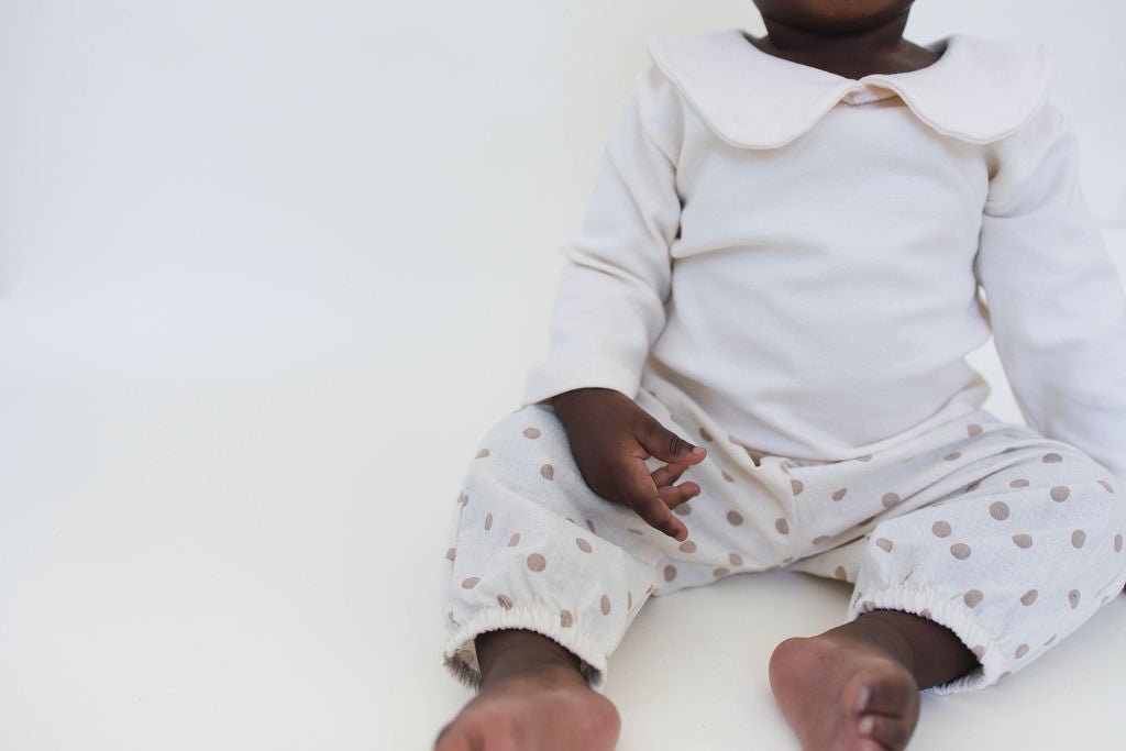 long pants - white & beige dot "bongbong" - Aosta - Bottoms
