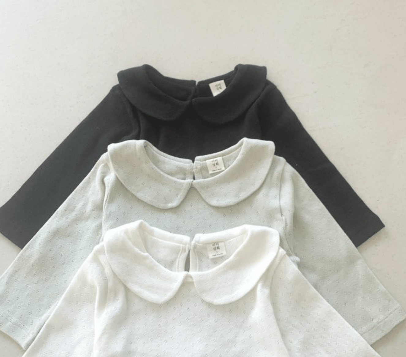 long sleeve collar pointelle tee - diac top - Meinbloom B - 