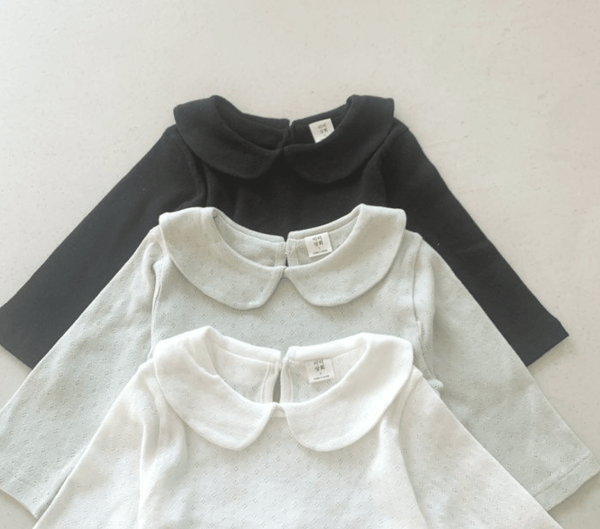 long sleeve collar pointelle tee - diac top - Meinbloom B - 