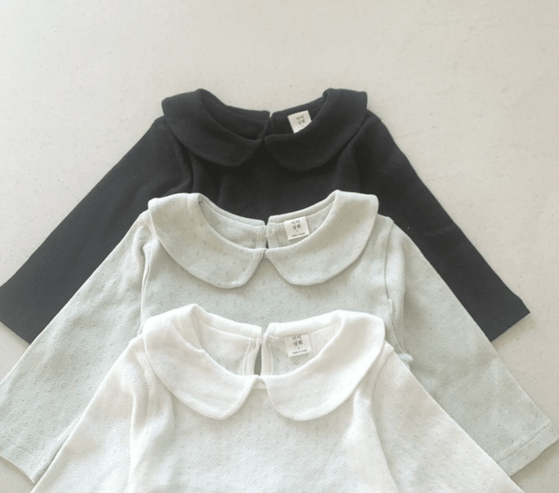 long sleeve collar pointelle tee - diac top - Meinbloom B - 