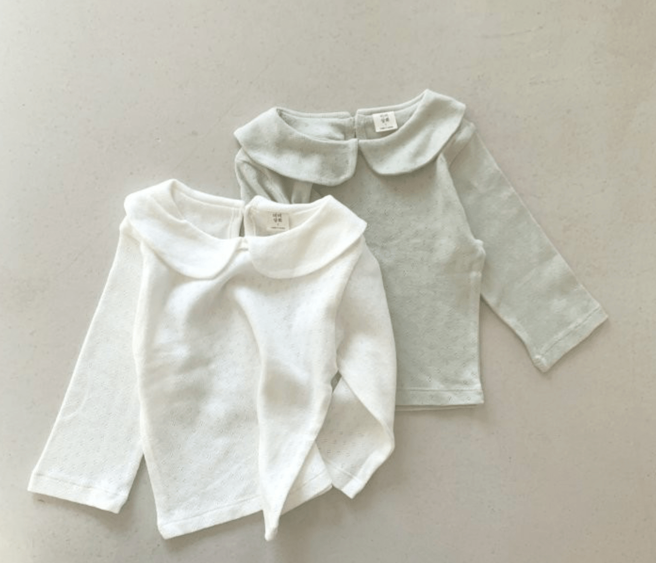 long sleeve collar pointelle tee - diac top - Meinbloom B - 