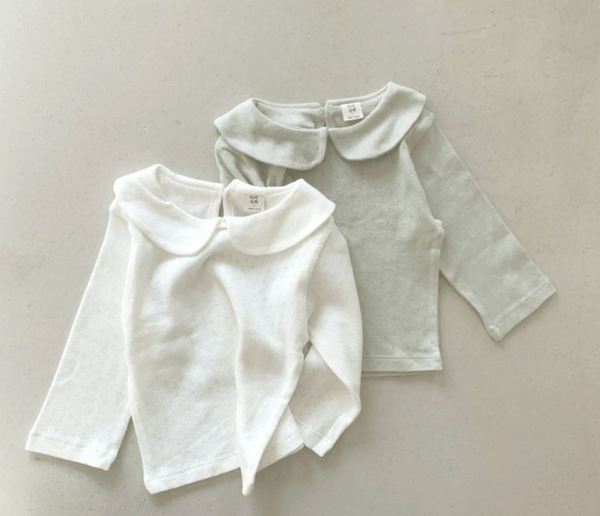 long sleeve collar pointelle tee - diac top - Meinbloom B - 