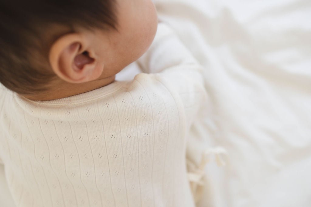 long sleeve footed pointelle onesie - cream "jeje" - Monbebe - 