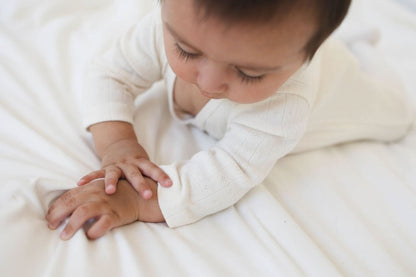 long sleeve footed pointelle onesie - cream "jeje" - Monbebe - 