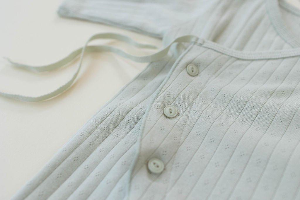 long sleeve footed pointelle onesie - cream "jeje" - Monbebe - 