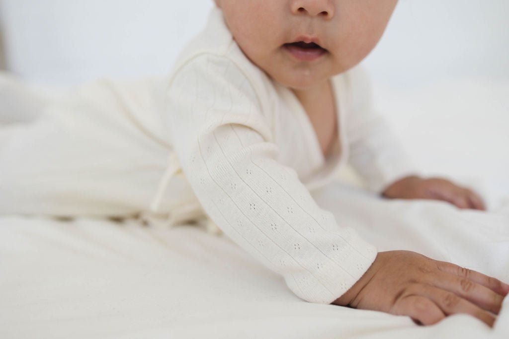 long sleeve footed pointelle onesie - cream "jeje" - Monbebe - 