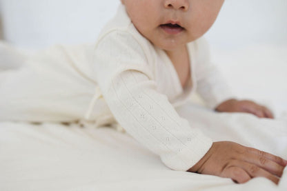 long sleeve footed pointelle onesie - cream "jeje" - Monbebe - 