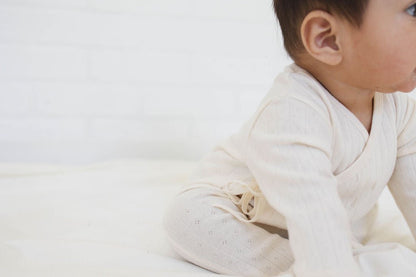 long sleeve footed pointelle onesie - cream "jeje" - Monbebe - 