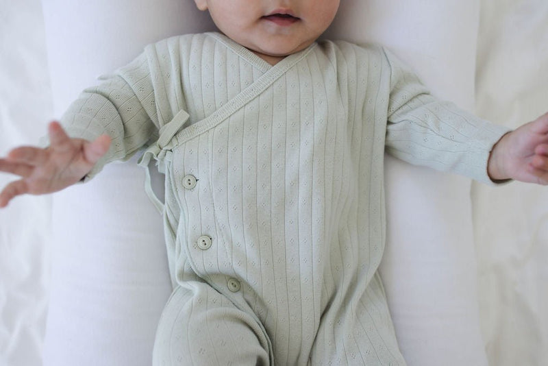 long sleeve footed pointelle onesie - sage "jeje" - Monbebe - One - piece