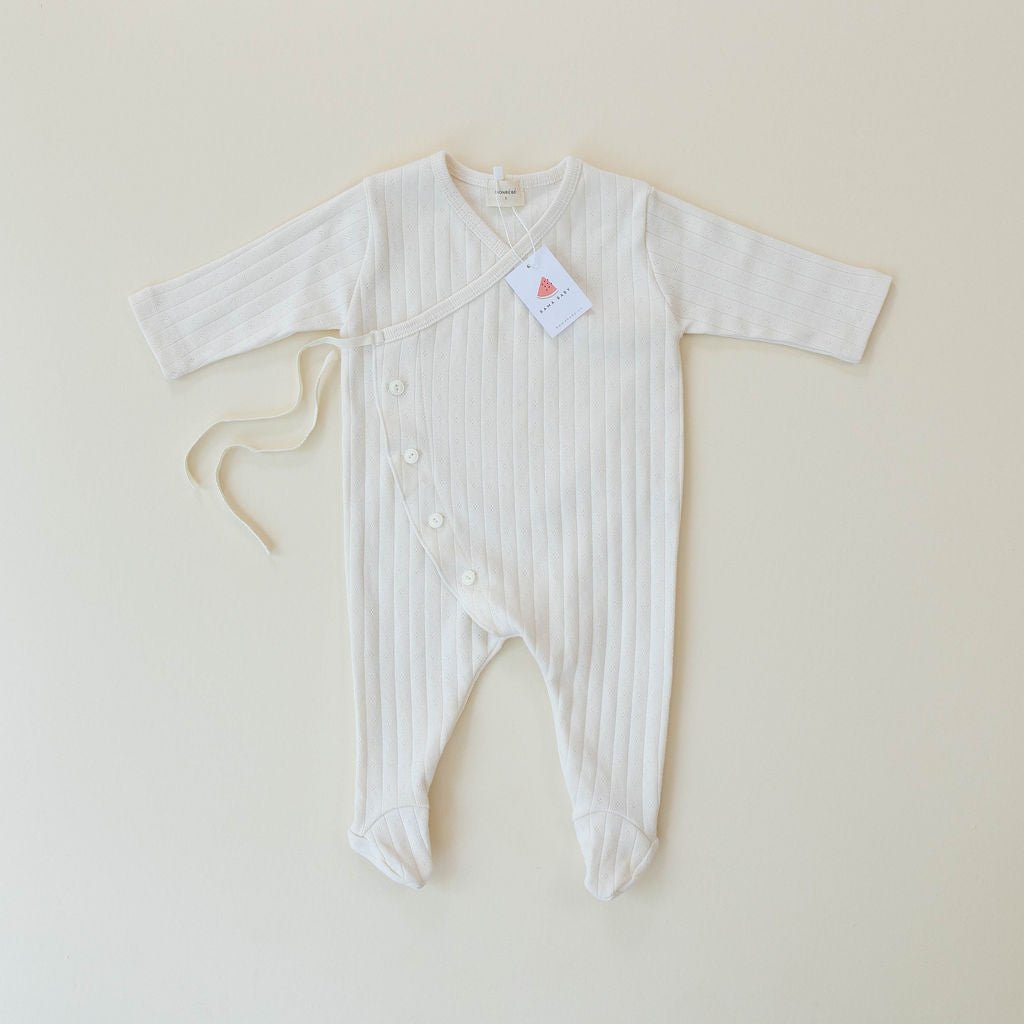 long sleeve footed pointelle onesie - white "jeje" - Monbebe - 