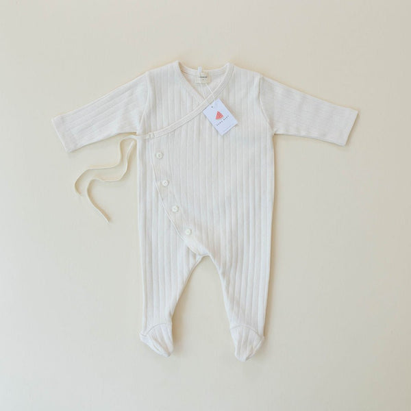 long sleeve footed pointelle onesie - white "jeje" - Monbebe - 