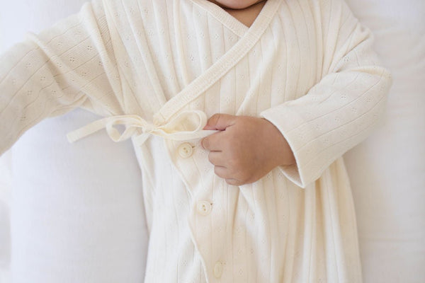 long sleeve footed pointelle onesie - white "jeje" - Monbebe - 