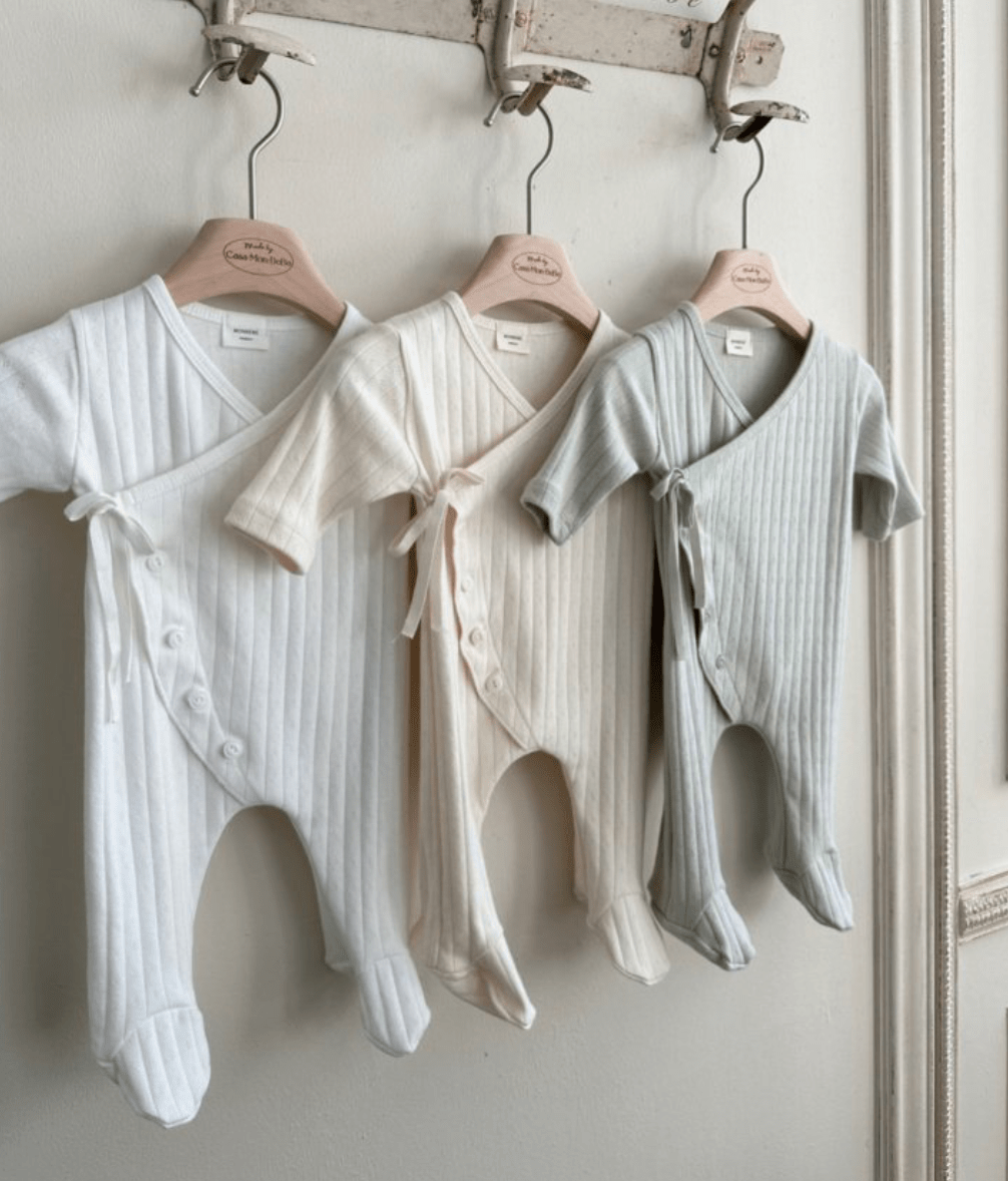 long sleeve footed pointelle onesie - white "jeje" - Monbebe - 