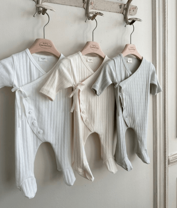 long sleeve footed pointelle onesie - white "jeje" - Monbebe - 