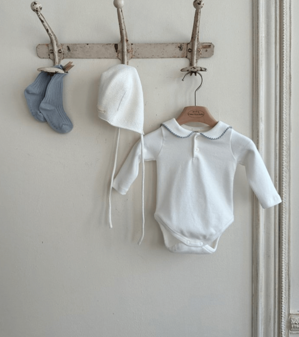 longsleeve sailor flap bodysuit - ivory & blue - Monbebe - One - piece