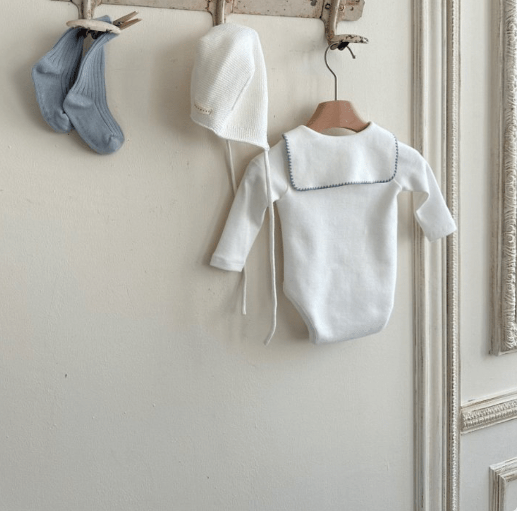longsleeve sailor flap bodysuit - ivory & blue - Monbebe - One - piece