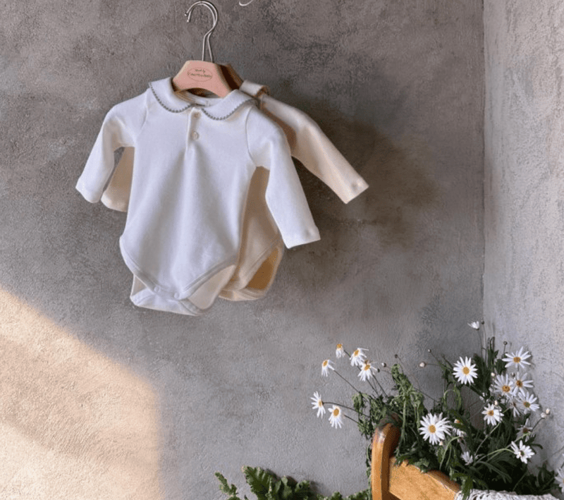 longsleeve sailor flap bodysuit - ivory & blue - Monbebe - One - piece