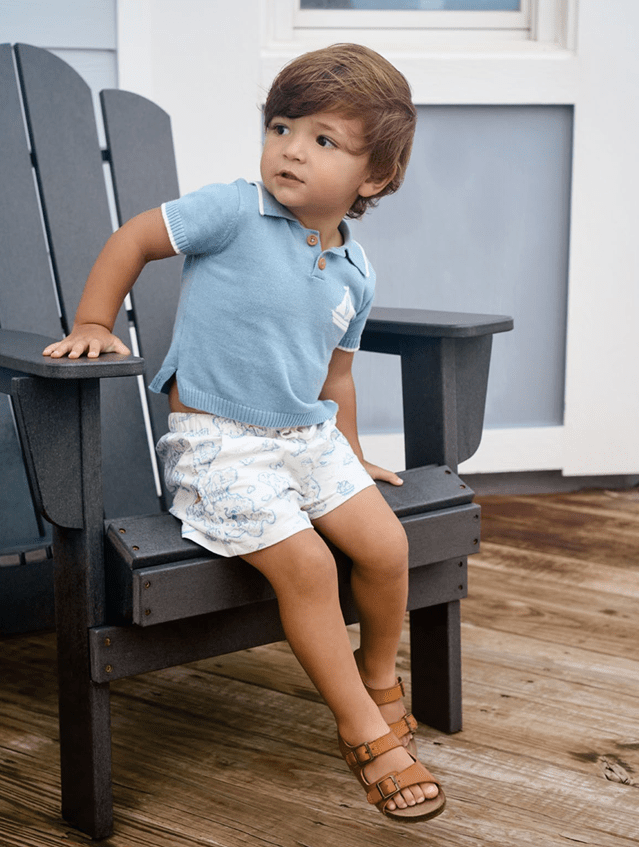 matching knit polo + print short set - nautical explorer - Elegant Baby - Matching Set