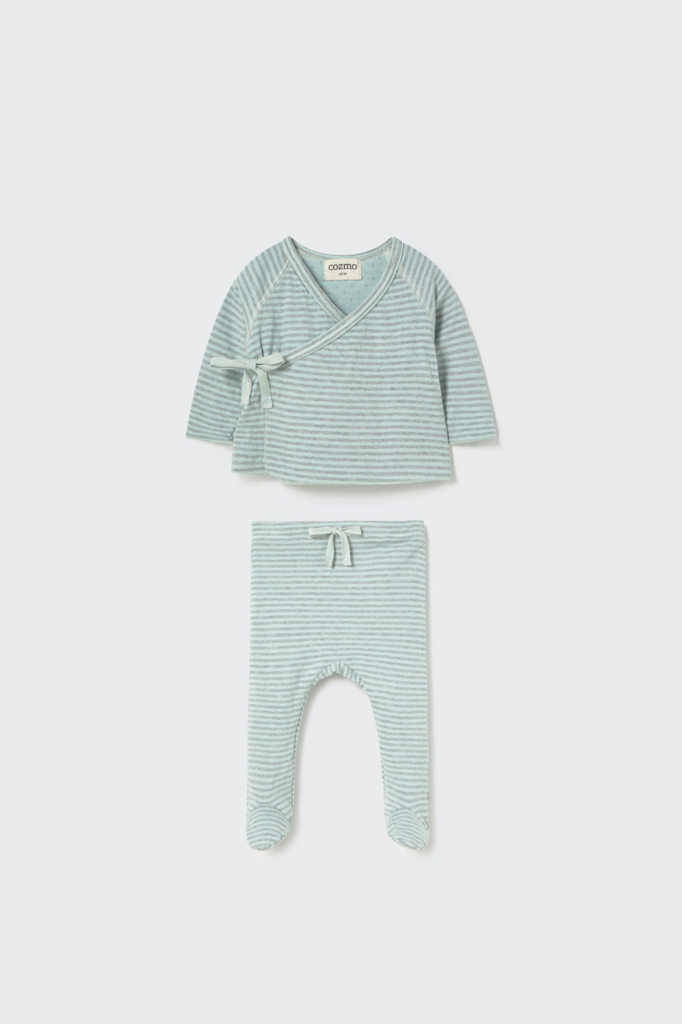 matching knitted newborn kimono top + footie bottom set - misty blue by cozmo - My Little Cozmo - Matching Set
