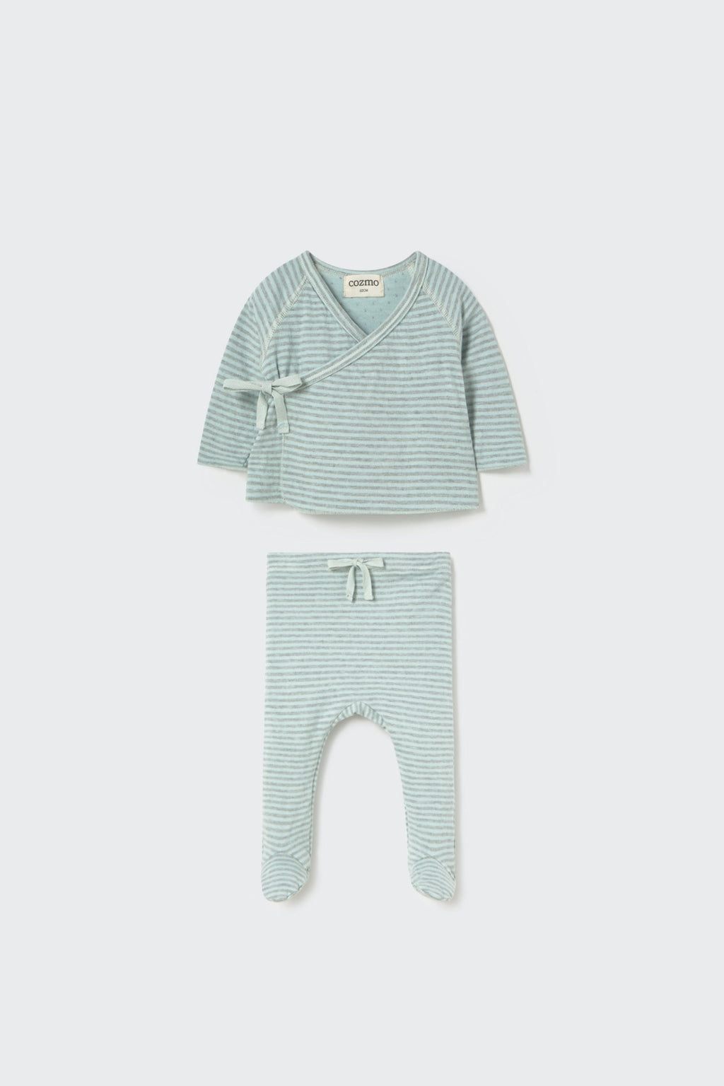 matching knitted newborn kimono top + footie bottom set - misty blue by cozmo - My Little Cozmo - Matching Set
