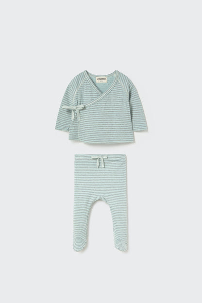 matching knitted newborn kimono top + footie bottom set - misty blue by cozmo - My Little Cozmo - Matching Set