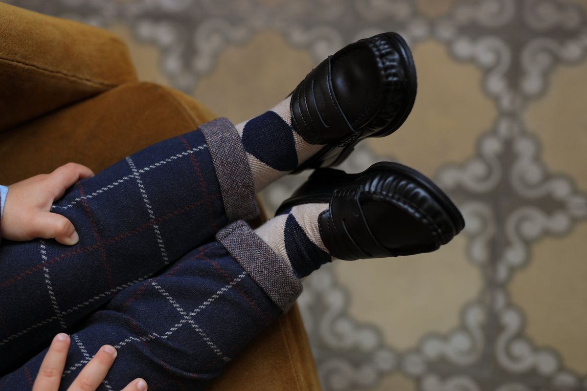 navy checked fleece pants 'robin' by +1 in the family - +1 in the family - Bottoms