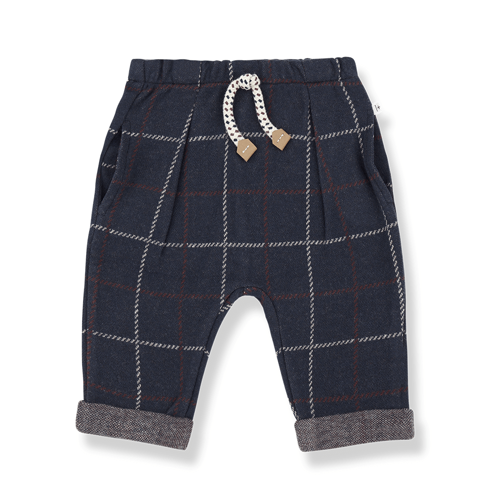 navy checked fleece pants 'robin' by +1 in the family - +1 in the family - Bottoms