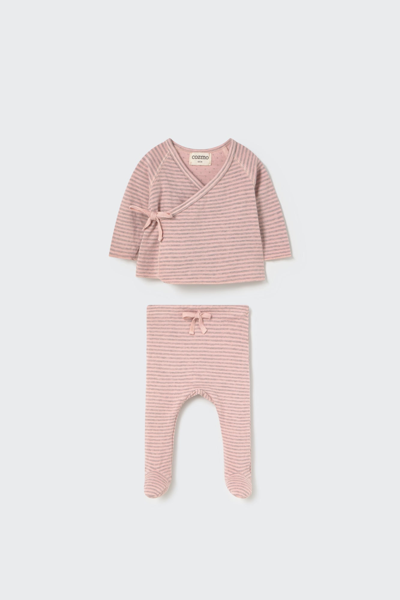 newborn knit kimono top + footie bottom set - silver pink by cozmo - My Little Cozmo - Matching Set