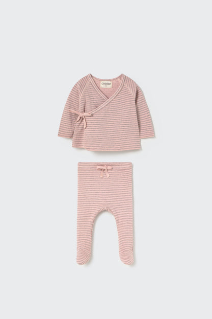 newborn knit kimono top + footie bottom set - silver pink by cozmo - My Little Cozmo - Matching Set
