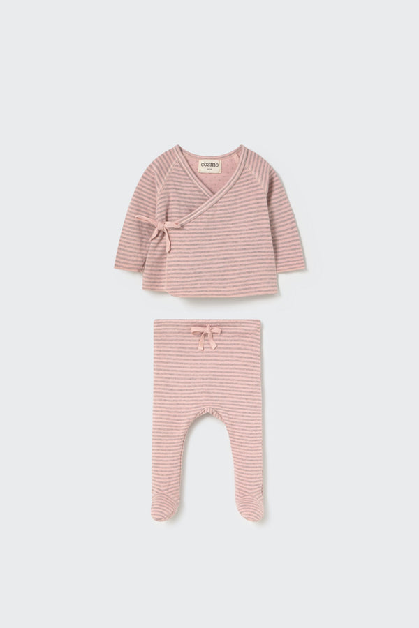 newborn knit kimono top + footie bottom set - silver pink by cozmo - My Little Cozmo - Matching Set