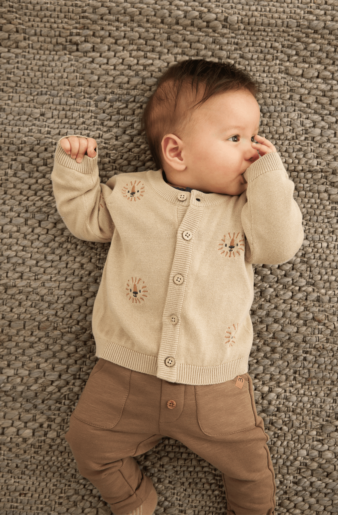 oxford tan knit cardigan - embroidered lions - MinyMo - MinyMo - 